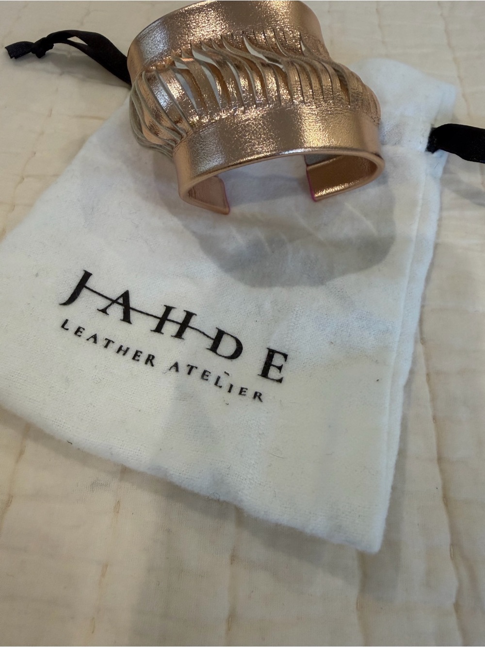 JAHDE Leather Atelier Rose Gold Fringe Cuff Bracelet. New!!